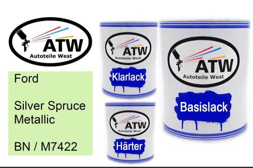 Ford, Silver Spruce Metallic, BN / M7422: 1L Lackdose + 1L Klarlack + 500ml Härter - Set, von ATW Autoteile West.